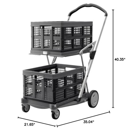 CLAX® The Original | Made in Germany | Multi Use Functional Collapsible Carts | Mobile Folding Trolley | Storage Cart Wagon | Shopping Cart with 2 Storage Crates | Platform Truck (Light Grey)