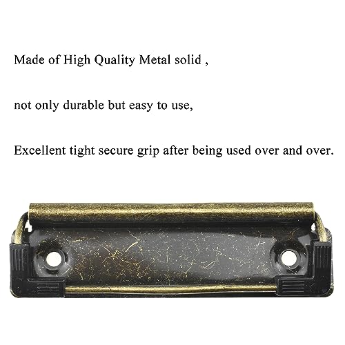 HAHIYO 3.94 Inches Vintage Bronze Metal Mountable Clipboard Clips - 6 Pack, Durable Spring Loaded Clip with Rubber Grips and Rivets Document File Wood Plastic Clip Board for Office School Home - style: Bronze-3.94in-6p