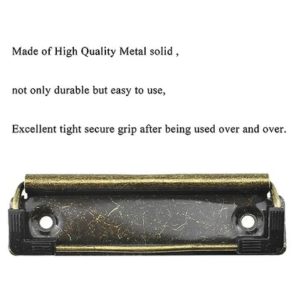 HAHIYO 3.94 Inches Vintage Bronze Metal Mountable Clipboard Clips - 6 Pack, Durable Spring Loaded Clip with Rubber Grips and Rivets Document File Wood Plastic Clip Board for Office School Home - style: Bronze-3.94in-6p