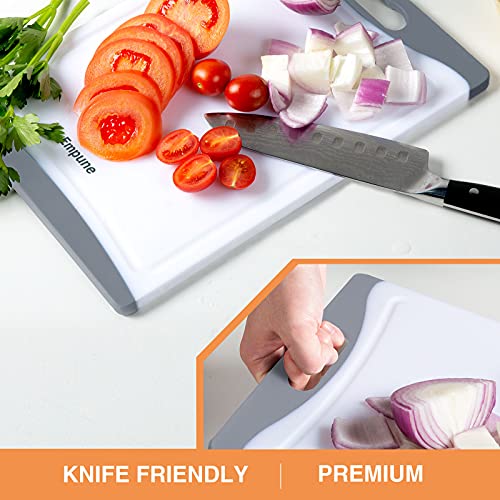 Empune BPA-Free Plastic Cutting Board for Kitchen with Juice Grooves, Extra Large Dishwasher Safe Cutting Boards Set of 4 with Handles, Thick Non-Slip Chopping Board for Meat, Fruit and Chicken, Grey - color: Gray