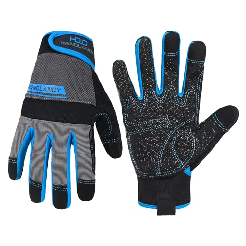 HANDLANDY Grip Work Gloves for Women Men, Safety Utility Yard Working Gloves, Flexible Touch Screen Mechanics Gloves (Grip-upgraded, 2X-Large (Pack of 1)) - color: Blue (1 Pair), size: XX-Large