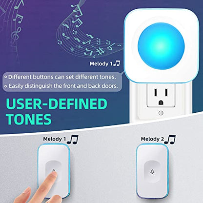 Wireless Doorbell Waterproof 1200 feet Door Bell with 2 Buttons with Different Tones Operating at 36 Melodies 4 Volume levels Flash Light 1 Receiver 2 Button White JSIEEM - color: 1 Receiver 2 Button