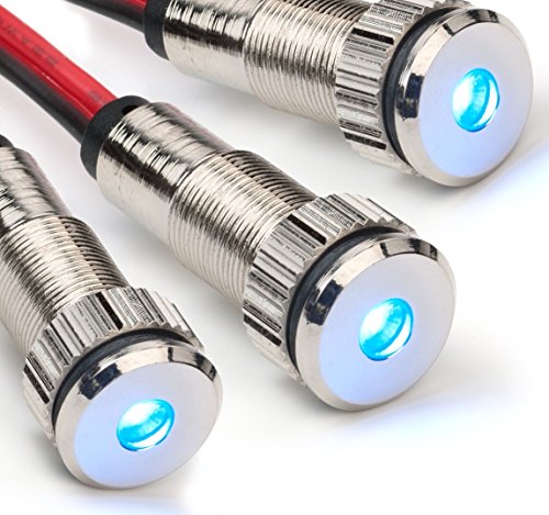 3 Pack of PLUG-N-PLAY Instrument Cluster LED Indicator Light Dash Bulbs. Aluminum Pilot Lights. Color Acrylic Lens. Flush Panel Mount 5/16" 8mm 12V for Speedometer Odometer (Silver Bezel, Blue LED) - color: Silver Bezel, Blue LED, size: 3 Pack