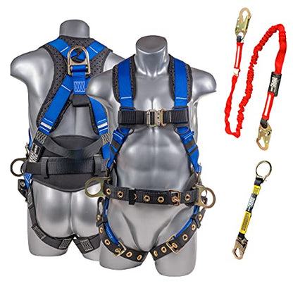 Palmer Safety Hammerhead 5pt Safety Harness Back Padded, QCB Chest, Tongue Buckel Legs Straps, Back & Side D-Rings - color: Blue Slk, size: Medium