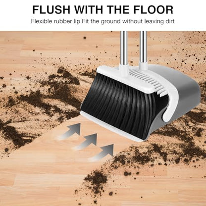 NACENA Broom and Dustpan Set with 52-in Long Adjustable Handle, Grey White - color: Grey-white, size: 1 Pack