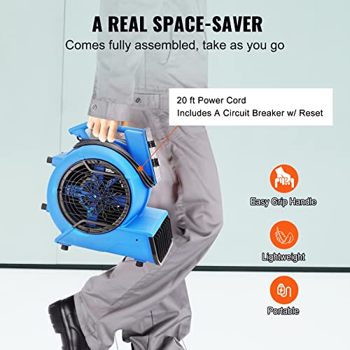 VEVOR Air Mover, 1/2 HP 2600 CFM Carpet Dryer for Cooling and Ventilating - size: 2600 CFM (1/2 HP)