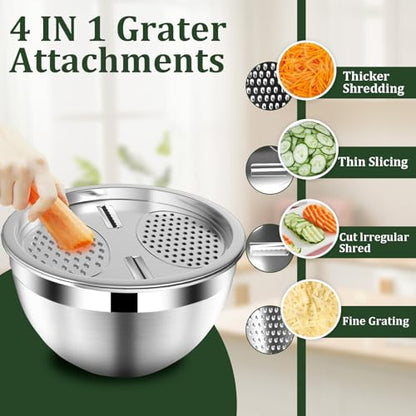 Nicdiet Mixing Bowls with Lids Set, 16PCS Stainless Steel Mixing Bowls,Nesting Storage Bowls for Kitchen with Mixing Bowl, Colander, Strainer & Grater, Metal Salad Bowl for Kitchen Gadgets, Black - color: Jet Black
