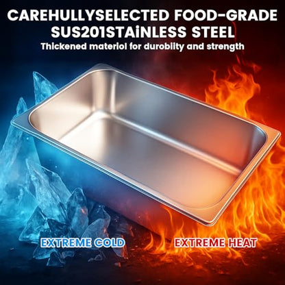 Hotel Pans Deep Steam Table Full Size Pan Set, Steam Table Pans with Lids, Stainless Steel Commercial Food Storage Containers Stackable Metal Steamer Pan(6" Deep 6 Pack, 1/1 Size) - color: 6" Deep 6 Pack