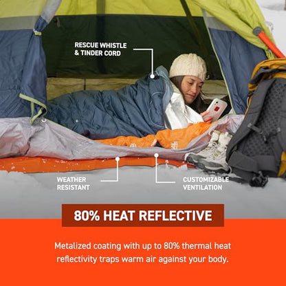 SOL Thermal Bivvy with Rescue Whistle, Silver, 80% Heat, 84" x 34"