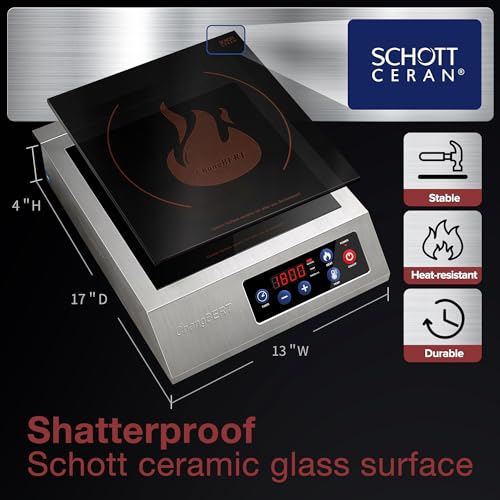 ChangBERT Portable Induction Cooktop 1800W NSF Certified Commercial Range Powerful Countertop Burner Pro Chef Professional Hot Plate Premium Stainless Steel Housing Schott Glass 10 Hours Timer - style: FlameCold Series 1800W