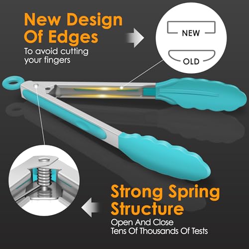 HOTEC Stainless Steel Kitchen Tongs with Silicone Tips, Set of 2-9" and 12" - color: Blue:12+9inch