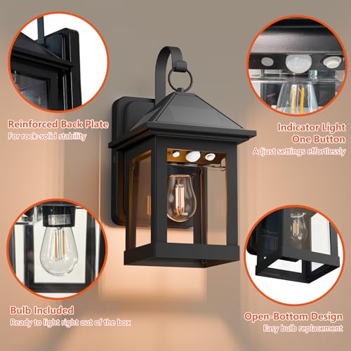 2 Pack Solar Wall Lanterns Outdoor with E26 Bulbs, 3 Modes Motion Sensor