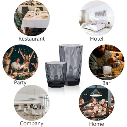 Topsky Plastic Tumblers Reusable,Shatter Proof Cups Drinking Glasses,Unbreakable Plastic Tumblers Beverage Acrylic Juice Wine Cups for Home Picnic Party,Dishwasher Safe,Stackable|10-oz&16-oz|Gray - color: Grayish Blue 8pcs