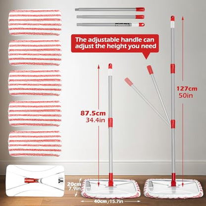 Masthome Extra Large Microfiber Flat Mop,Dust Mop with Cleaning Scraper - color: Red Extra Large