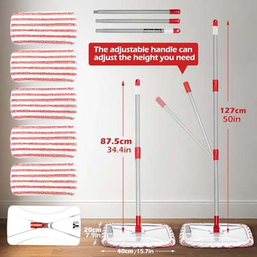 Masthome Extra Large Microfiber Flat Mop,Dust Mop with Cleaning Scraper - color: Red Extra Large