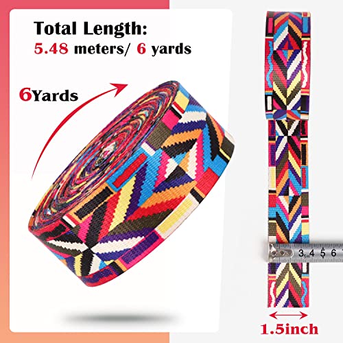 Nylon Webbing 1.5 Inch 6 Yards Colorful Ethnic Polyester Webbing Ribbon Bohemian Webbing for Backpack Strap Belt Seatbelt Bags Handles Luggage Pet Collars Leash 38mm 1 1/2" - color: wb01-6 Yards