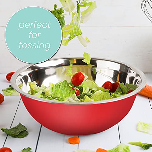 WHYSKO Stainless Steel Mixing Bowls Set, 5-Piece Meal Prep & Food Storage - color: Red