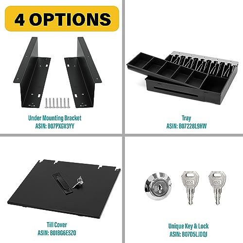 HK SYSTEMS 16" Heavy Duty Black Manual Push Open Cash Drawer with 5Bill/5Coin Stainless Steel with Till Cover - size: 02.16" PUSH+Till Cover