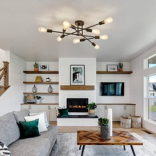 ZGLAOJT Black Semi Flush Mount Ceiling Light Fixture，9 Light Modern Metal Chandelier，Ceiling Light for Kitchen Farmhouse Island Dining Room Bedroom - color: Black, size: 9-Light