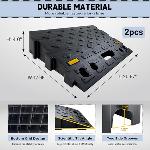 4" high 2-Piece Portable Automotive Curb Ramp, Heavy-Duty Plastic Threshold Ramp Track Interlocking Step Ramp Structure 6600 Lbs Load Capacity for Cars, Wheelchairs, Bikes, Motorcycles