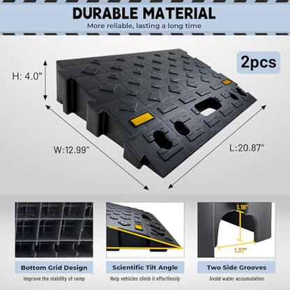 4" high 2-Piece Portable Automotive Curb Ramp, Heavy-Duty Plastic Threshold Ramp Track Interlocking Step Ramp Structure 6600 Lbs Load Capacity for Cars, Wheelchairs, Bikes, Motorcycles