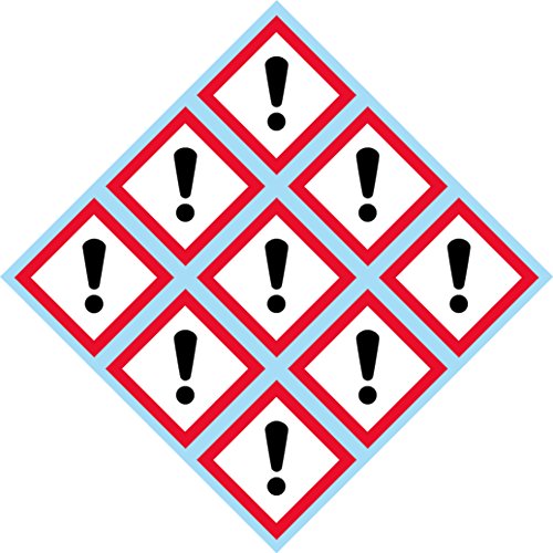 GHS Exclamation, Exclamation Mark Warning 4" W x 4" H Decal, Label, kit OSHA Compliant, Vinyl Sticker, Sheet, 9 of the Decals per Sheet