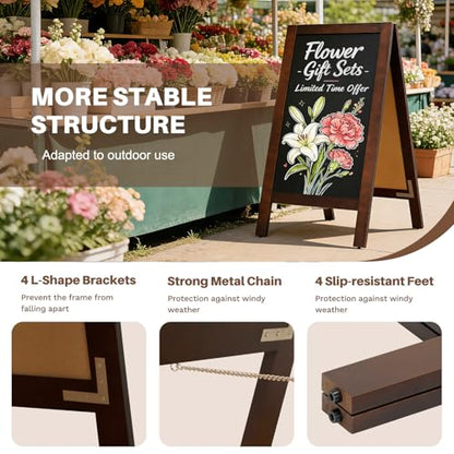 4 THOUGHT Heavy Duty A-Frame Magnetic Chalkboard 40"x20", Brown - color: Brown - Heavy Duty Series
