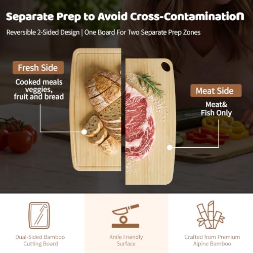 Dishwasher Safe Cutting Board,Bamboo Cutting Board with Juice Groove - color: Natural, size: Large (15.3"L x 11.6"W)