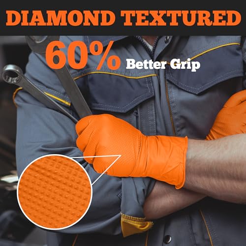 TitanFlex Heavy Duty Orange Nitrile Gloves, 6 Mil, Raised Diamond Texture, Mechanic Disposable Gloves, Latex Free Powder Free - color: 6-mil (1000-ct), size: Large