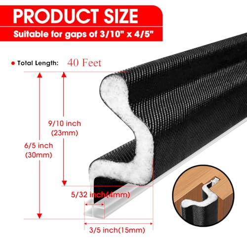 Extra Thick Kerf Weather Stripping Door Seal for Door Frame 40Ft, Black - color: Black, size: 40ft