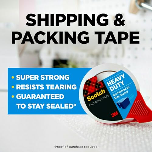 Scotch Heavy Duty Shipping Packing Tape, Clear, Shipping and Packaging Supplies, 1.88 in. x 54.6 yd., 4 Tape Rolls with 4 Dispensers (Pack of 6) - size: 4 Rolls (Pack of 6)