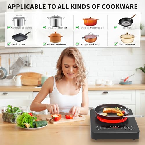 GIHETKUT Single Burner Electric Cooktop,110V 1800W Electric Stove Top with LED Touch Control,10 Power Levels, 4 hTimer, Safety Lock,single electric burner Overheat protection - size: single stove top