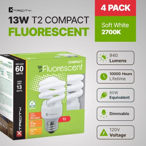 Xtricity Compact Fluorescent Light Bulbs T2 Spiral, E26 Base (4 Pack) - color: 2700k Soft White