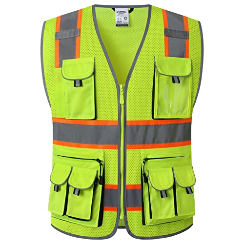 JKSafety Safety Vest for Men Women with Neon Trims JK86 Yellow M - color: Jk086-yellow, size: Medium