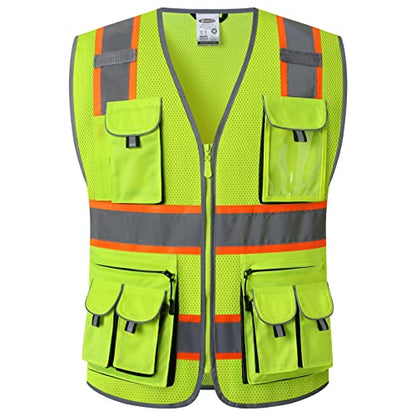 JKSafety Safety Vest for Men Women with Neon Trims JK86 Yellow M - color: Jk086-yellow, size: Medium