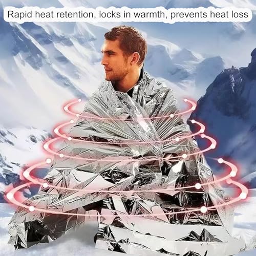 Emergency Mylar Thermal Blankets - Space Blanket Survival Kit for Camping, Hiking, Marathons & First Aid, Compact Reflective Blankets for Bug Out Bags & Outdoor Adventures