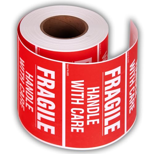Kenco 3" X 5" Fragile Handle with Care Warning Stickers for Shipping and Packing- 500 Permanent Adhesive Labels Per Roll (10 Pack) - size: 10 PACK