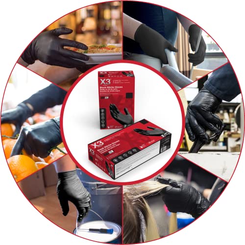X3 Nitrile Disposable Gloves Latex Free 3 mil Black for Cooking Food Prep - size: Medium