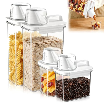 Cereal Storage Containers Sets,BPA Free with Pouring Spout Handle Airtight Food Storage Dispenser with lids For Rice Flour Pasta Grain, Pet Food Storage Container (37.2 oz + 77.7 oz (2 of Each)) - size: 2 Large, 2 Small-4 pcs