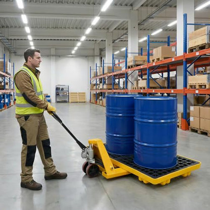 2 Drum Modular Spill Containment Pallet | 2000LBS Capacity | Leakproof Stackable Industrial Tray | 48"x24"x4"