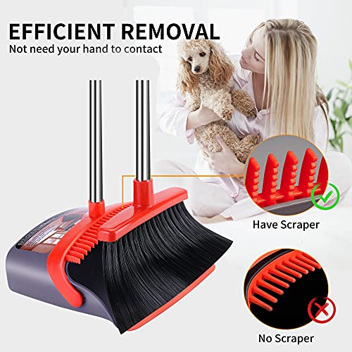 Broom and Dustpan Set 52-in Long Adjustable Handle Broom Dustpan Combo - color: Purple&red