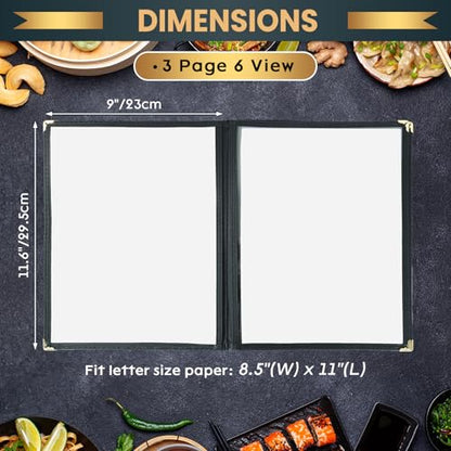 Menu Covers 8.5 x 11, 30 Pack 3-Page 6-View Menu Books - size: 8.5" x 11", 3 Page 6 View Book Style