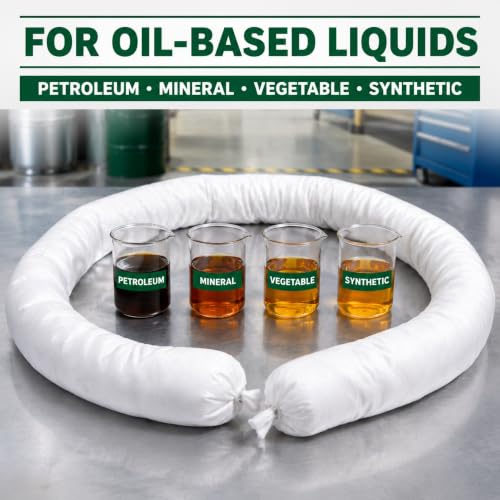 3.15" x 47.2" Oil Absorbent Socks 12 Pack, Oil-Only Absorb - color: White