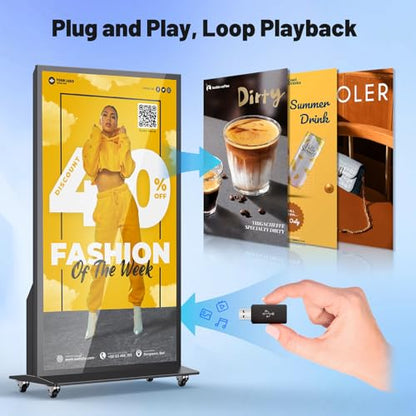 75 Inch Full Screen Indoor Floor Stand Digital Signage Kiosks Android 11 System 2GB+32GB LCD Poster Display With WiFi/HDMI/USB Input Auto Media Player, 4K UHD&CMS Remote Management for Retail Business - size: 75 Inch