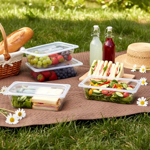 6 Pack 1/3 Size 4" Deep Polycarbonate Food Pans Plastic Clear Food Pans with Lids Stackable Transparent Foo d Storage Containers for Kitchen Restaurant Foo d Prep, Freezer-Safe