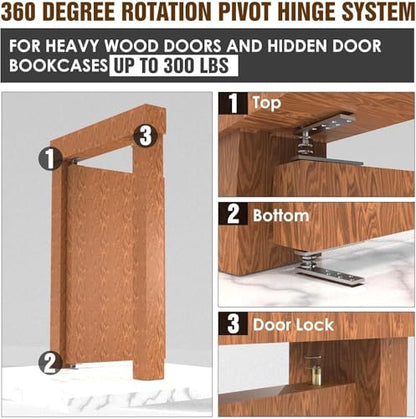 Hidden Door Pivot Hinge Heavy Duty 200LB Wood Door Hardware 4PCS - style: Heavy Duty 4PCS