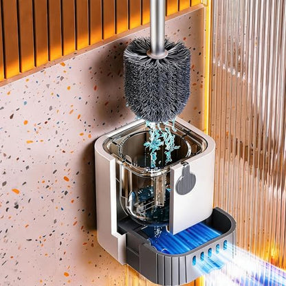Toilet Brush and Holder Set, Wall Mounted Toilet Bowl Brush and Holder, Hard Bristle Toilet Scrubber with Drip Tray, Rim Cleaning Side Groove, Quick Rinse & Fast Drying