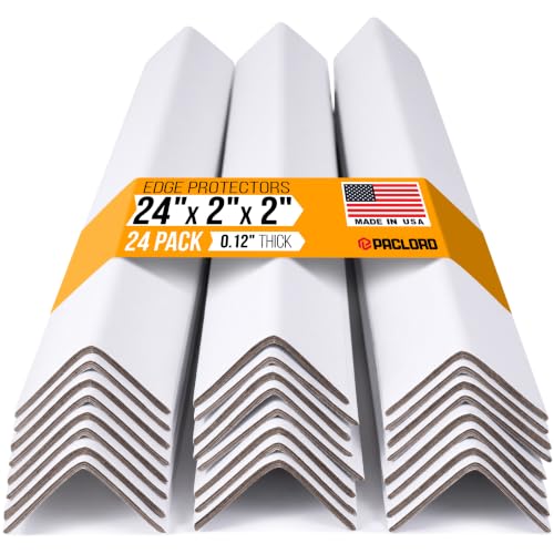 24" x 2" x 2" Reinforced Cardboard Edge Protectors, White (Pack of 24) – 0.12" Thick Medium-Duty Cardboard Corner Protectors for Shipping – American Quality V-Board Pallet Edge Protectors - color: Thickness: 0.12", size: Pack of 24