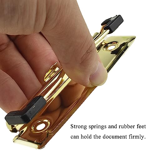 HAHIYO 3.94 Inches Gold Metal Mountable Clipboard Clips - 6 Pack, Durable Spring Loaded Clip with Rubber Grips, Hanging Hole and Rivets - Document File Wood Plastic Clip Board for Office School Home - style: Gold-3.94in-6p