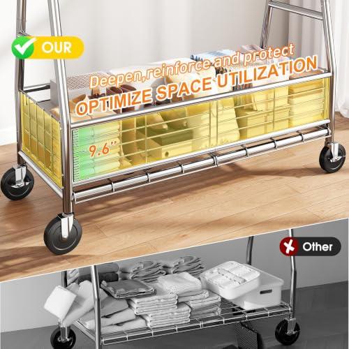 Raybee 630LBS Rolling Clothes Rack, Extendable 42-65" W Clothing Rack - color: Chrome, style: Double Rods